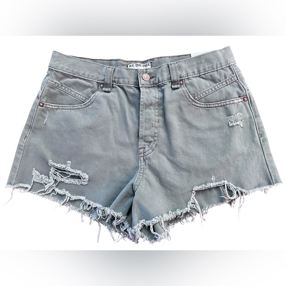 NWT Free People Now or Never distressed Denim Grey Short SZ 29